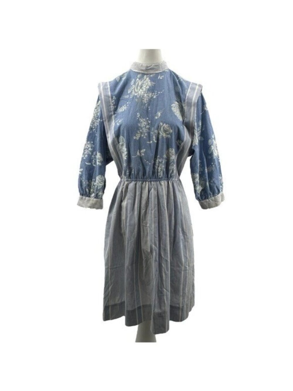 Vintage California Girl Petrina Aberle Dress S? Chambray Floral Blue Prairie